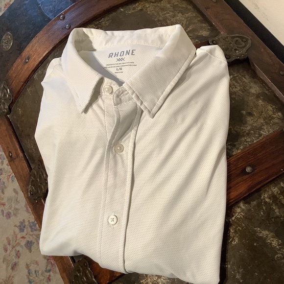 RHONE White Casual Button Down LS Shirt with geometric pattern Sz Large - Picture 1 of 6